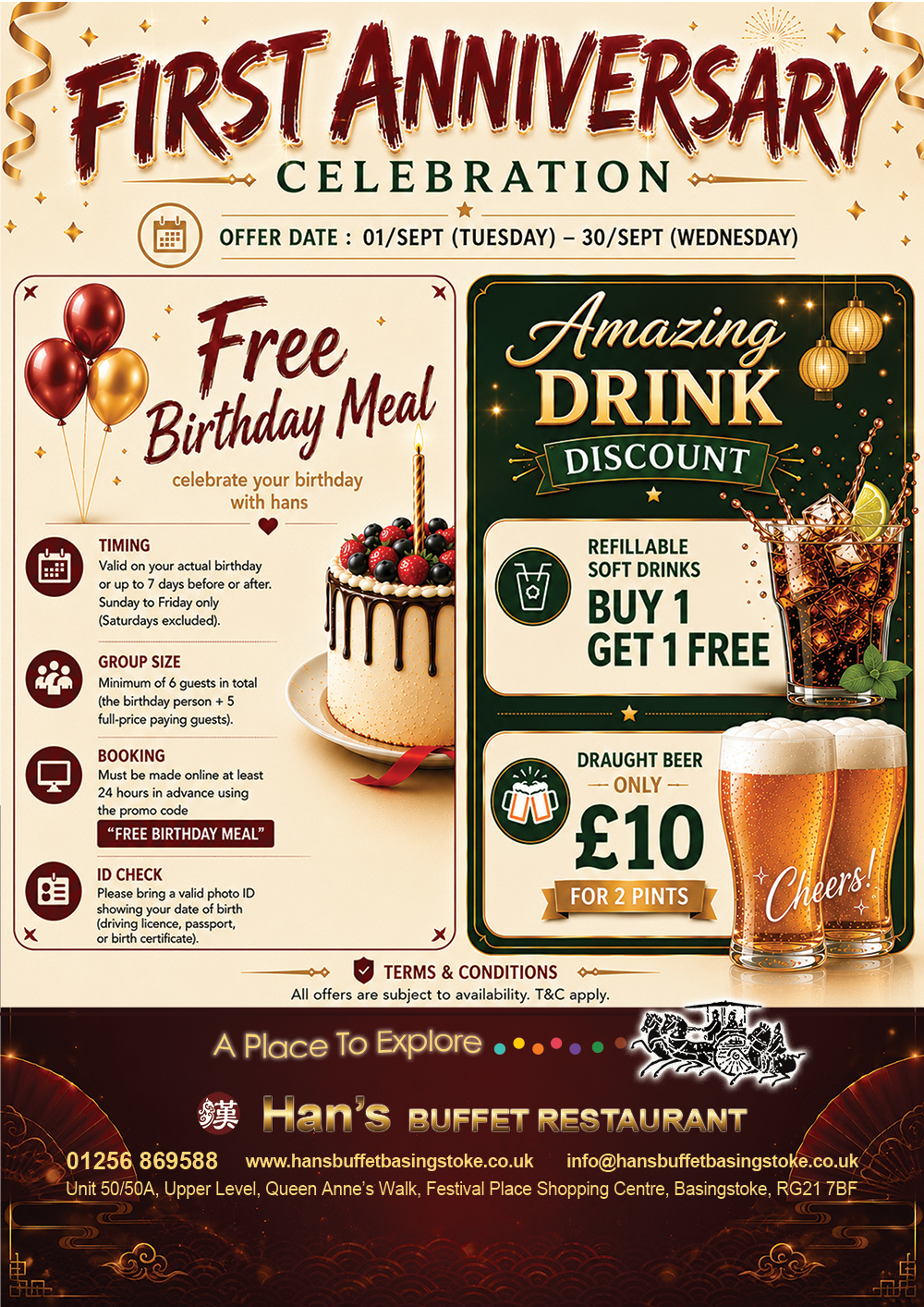 Han's Buffet First Anniversary Celebration offers